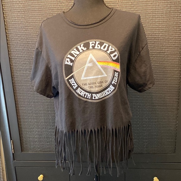 Pink Floyd Black Crop Top with Unique Fringe and Graphic Design - Picture 1 of 6